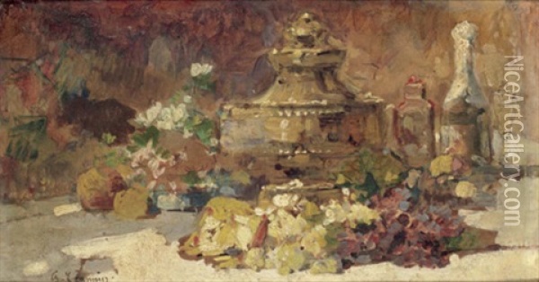 Bouquet De Fleurs Sur Une Table Oil Painting - Georges Jeannin