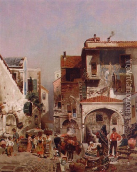 The Village Market Oil Painting - Jacques Francois Carabain