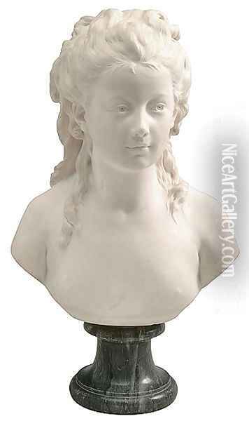 Buste de jeune fille (Bust of a girl) Oil Painting - Jean-Antoine Houdon