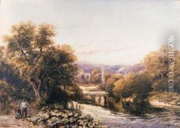 Bolton Abbey, Yorkshire; And Westham Church, Pevensey, Sussex Oil Painting - William James Bennett