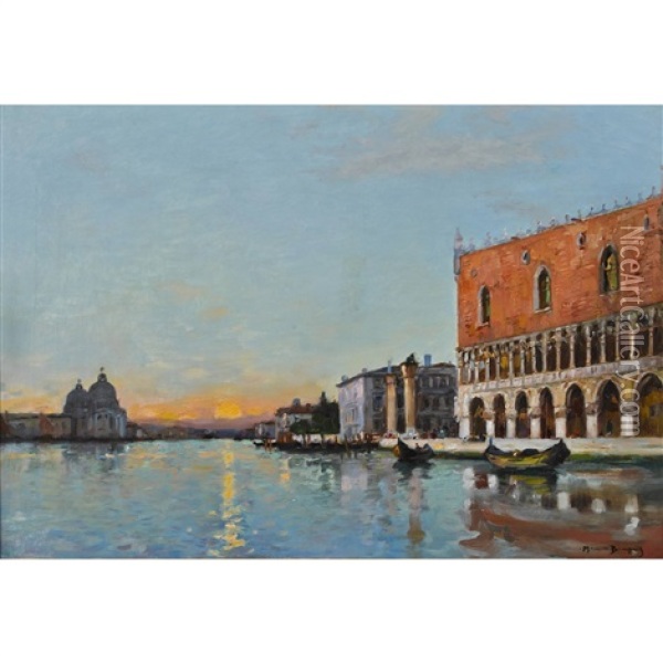 Canal Grande Mit Dogenpalast In Der Abendsonne Oil Painting - Maurice Bompard