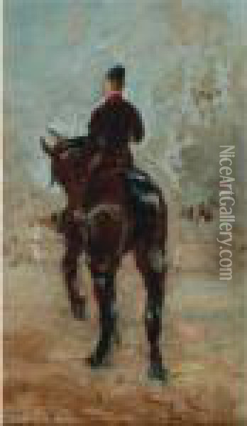 Artilleur A Cheval, Vue De Dos Oil Painting - Henri De Toulouse-Lautrec