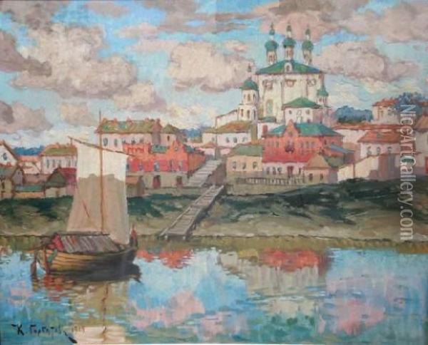 Bateaux Au Mouillage Oil Painting - Konstantin Ivanovich Gorbatov