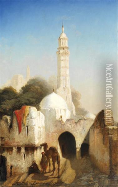 Chamelier Aux Abords De La Grande Mosquee Oil Painting - Anatole Henri de Beaulieu