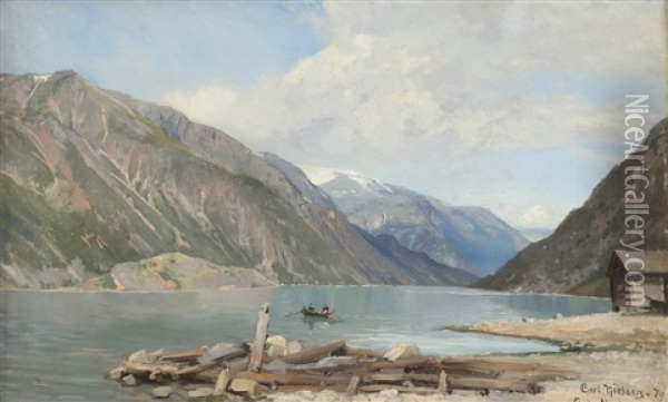 Fjordlandskap, Odda - Hardanger Oil Painting - Carl Nielsen