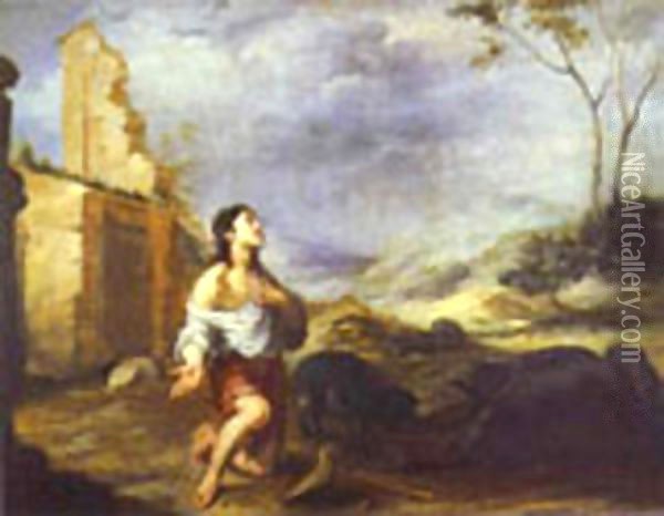 The Prodigal Son Feeding Swine 1660s Oil Painting - Bartolome Esteban Murillo