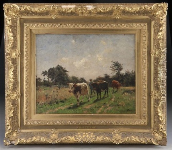 Cattle And Landscape Oil Painting - Victor Jean Baptiste Barthelemy Binet