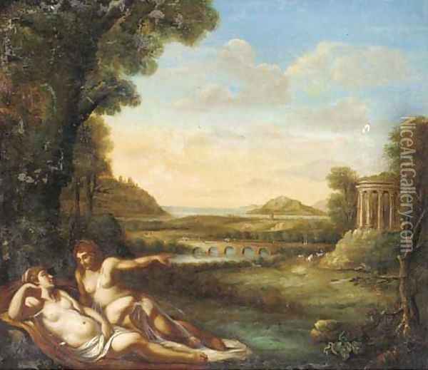 A classical landscape with nymphs reclining by a wood Oil Painting - Annibale Carracci