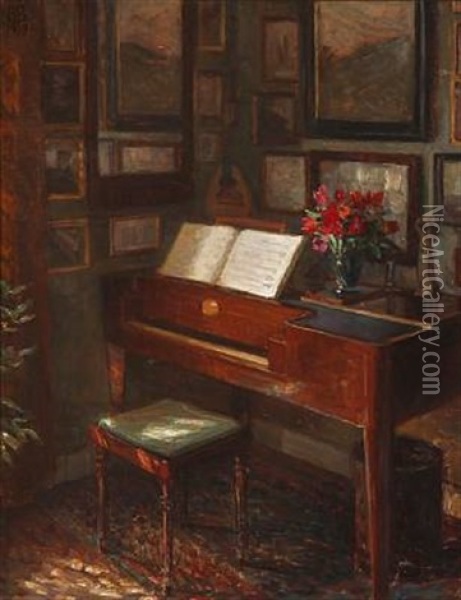 Interior With Spinet Oil Painting - Brita Barnekow