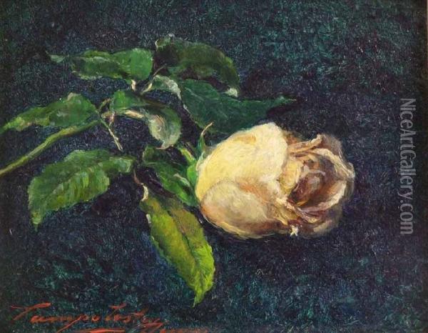 Still Life Of A Yellow Rose Oil Painting - Henry Campotosto