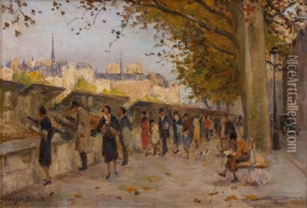 Les Quais De Paris, Les Bouquinistes Oil Painting - Georges Jules Ernest Binet