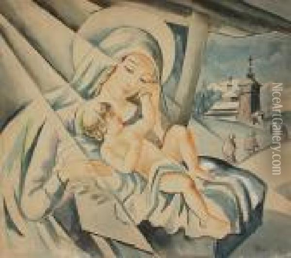 Madonna Z Dzieciatkiem Oil Painting - Wladyslaw Roguski