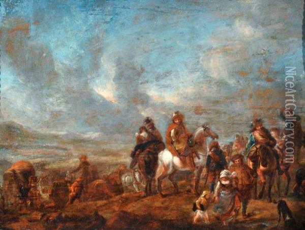I Cavalieri Olio Su Tavola Oil Painting - Pieter Wouwermans or Wouwerman