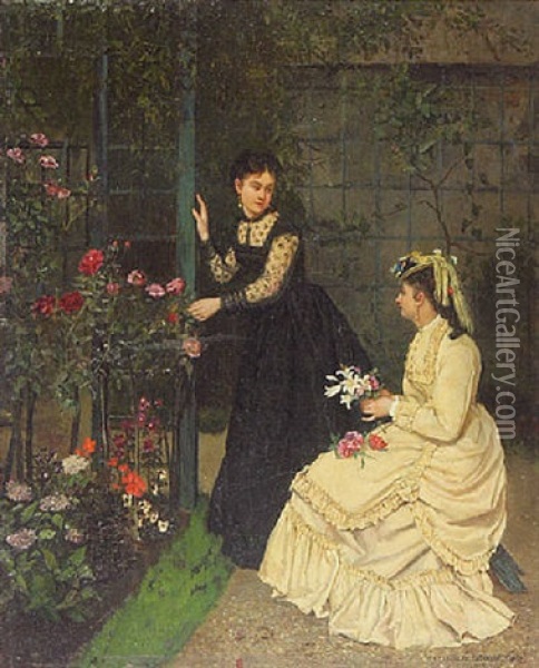 Jeunes Femmes Cueillant Des Fleurs Oil Painting - Louis Simon Cabaillot Lassalle