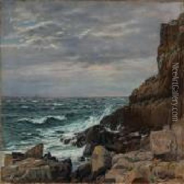 Rocky Coastal Scene From Bornholm Island, Denmark Oil Painting - Christian Zacho