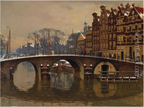 A Wintry View Of The Brouwersgracht, Amsterdam Oil Painting - Willem Witsen