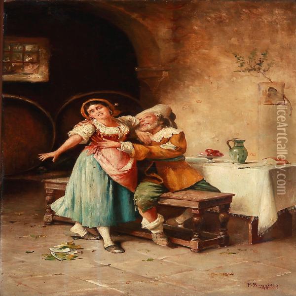Inn Interior With A Merry Man Oil Painting - Pasquale Ruggiero