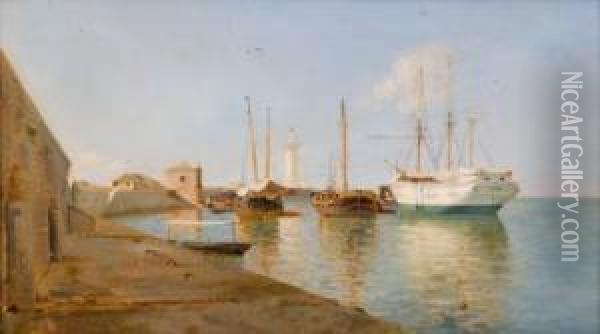 Veleros En El Puerto Oil Painting - Emilio Ocon Y Rivas