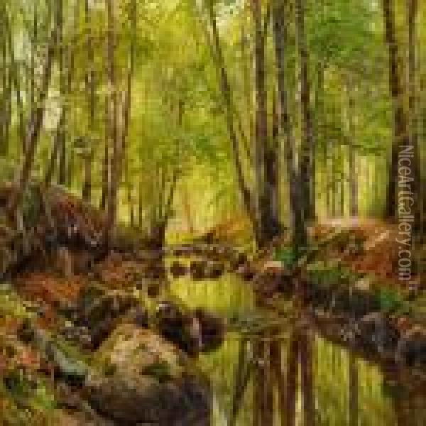 A Stream In The Woods At Springtime Oil Painting - Peder Mork Monsted