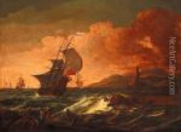 Tormenta En El Mar Oil Painting - Matthieu Van Plettemberg