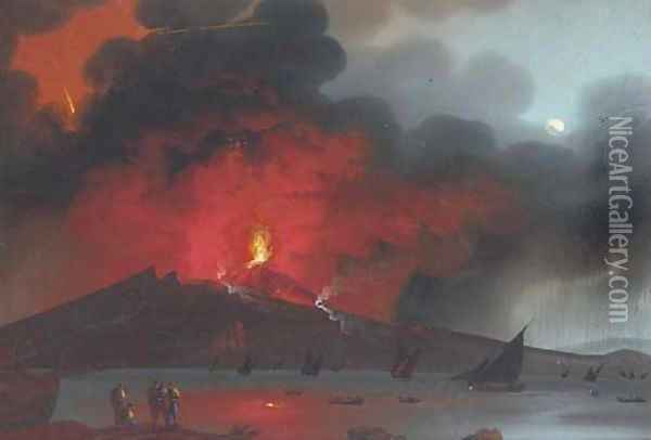 Vesuvius erupting by night 2 Oil Painting - Neapolitan School