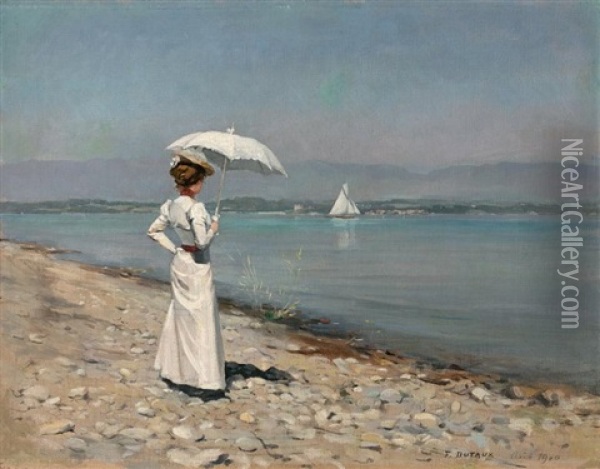 Elegante A L'ombrelle En Bord De Lac Oil Painting - Frederic Dufaux
