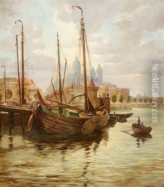 Hafenansicht Von Amsterdam Oil Painting - Hans Herrmann