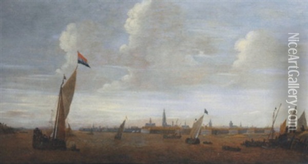 Shipping On The River Scheldt With Antwerp In The Distance Oil Painting - Bonaventura Peeters the Elder