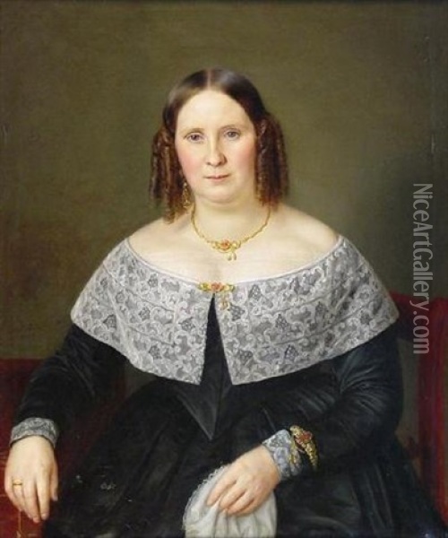 Portrat Der Ehefrau Des P. Heinen In Schwarzer, Mit Spitzen Besetzter Seidenrobe Oil Painting - Alois Venth