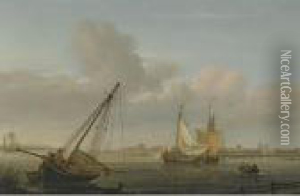 View Of Southampton, Taken From The Shore Towards Netley Abbey Oil Painting - Nicholas Pocock
