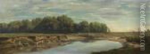 Landschaft Mit Kuhen. Oil Painting - Jean Philippe George-Juillard