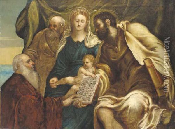 The Holy Family And The Doge Ranieri Oil Painting - Jacopo Robusti, II Tintoretto