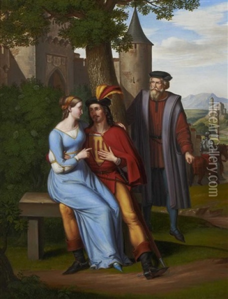 Eine Mittelalterliche Sage (2 Works) Oil Painting - Joseph Anton Rhomberg
