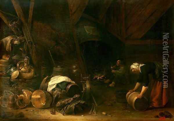 Interior of a Peasant Hut Oil Painting - Herman Saftleven