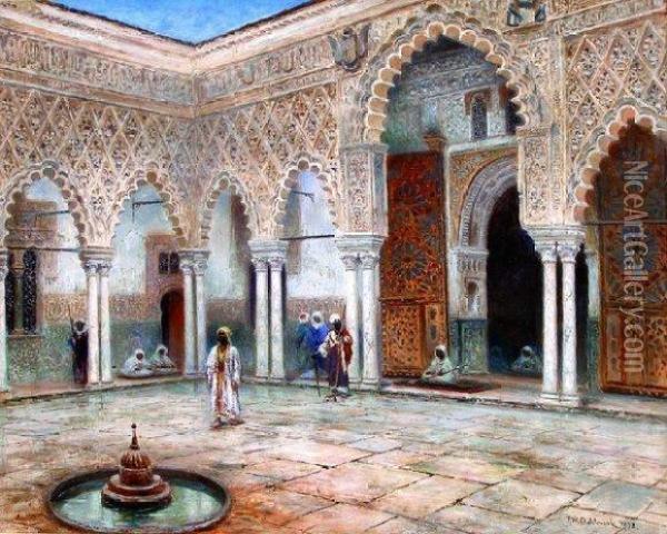 La Cour De L'alhambra Oil Painting - Frans Wilhelm Odelmark