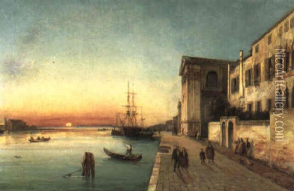 Venezia Alle Zattere Oil Painting - Giovanni Grubas