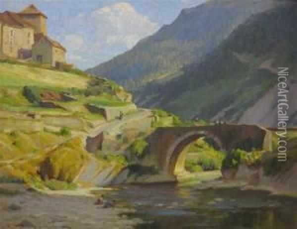 Stone Bridge Oil Painting - Herbert Rose