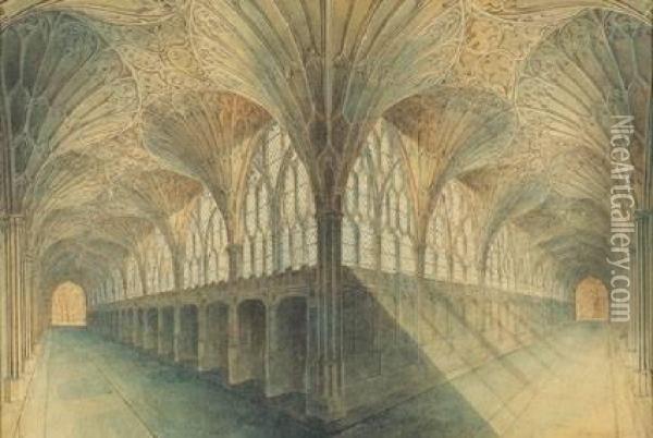 The Cloisters At Gloucester Cathedral Oil Painting - John Coney