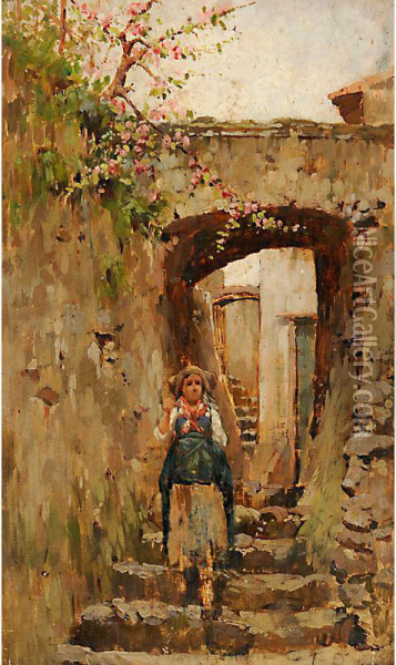 Ragazza Nel Vicolo Oil Painting - Luigi Paolillo