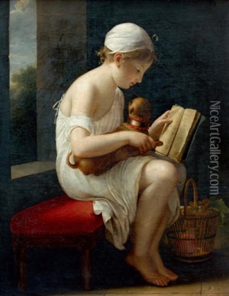 Jeune Fille Apprenant Les Lettres A Son Chien Oil Painting - Jeanne Elisabeth Chaudet
