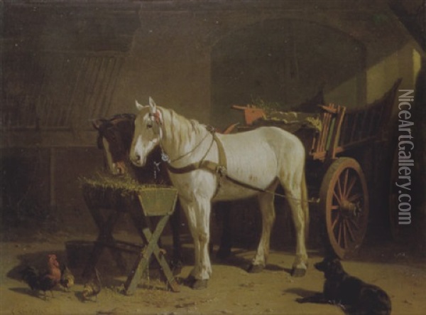 Stalinterieur Met Paarden Oil Painting - Conradyn Cunaeus