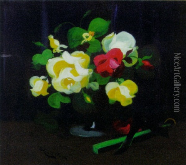 Still Life With Roses And Fan Oil Painting - Stuart James Park
