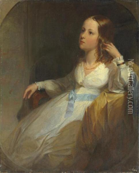 Portrait Of A Young Girl In A White Dress Oil Painting - Thomas Sully