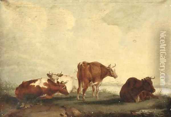 Cattle on the bank of a river Oil Painting - Thomas Sidney Cooper