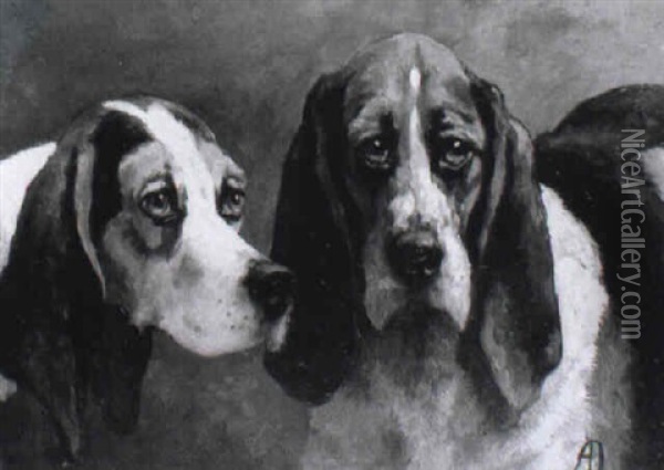 Two Bloodhounds Oil Painting - Alfred Duke