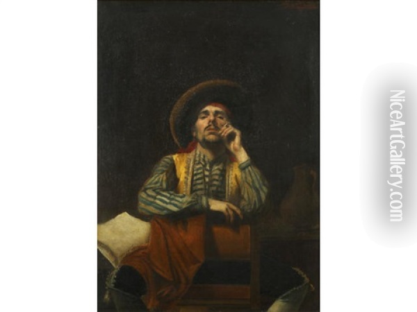Spaniard Smoking Oil Painting - Emile Delperee