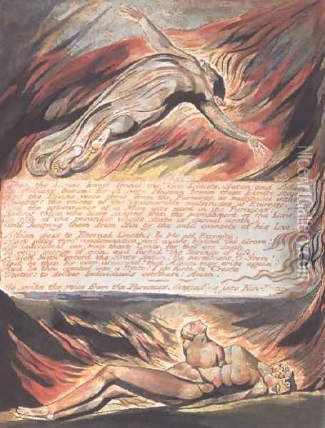 Jerusalem The Emanation of the Giant- 'Then the Divine Hand' showing Christ soaring above Albion within whose bosom 'the Divine hand found the Two Limits, Satan and Adam', 1804 Oil Painting - William Blake