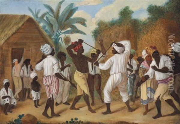 A Cudgelling Match Between English And French Negroes In The Island Of Dominica Oil Painting - Agostino Brunias