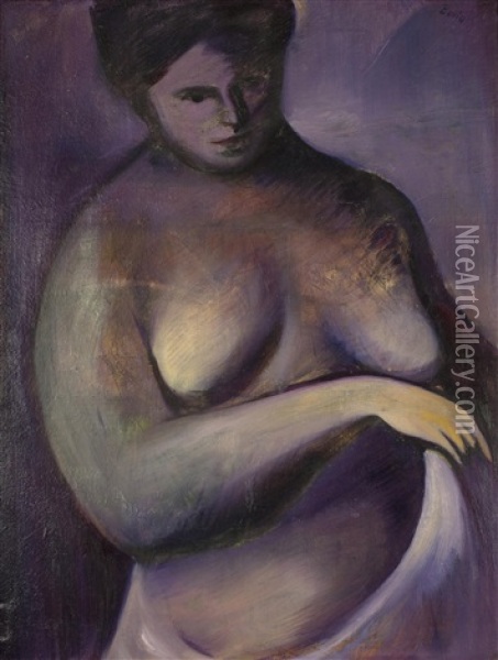 Violetter Halbakt Oil Painting - Milos Boria