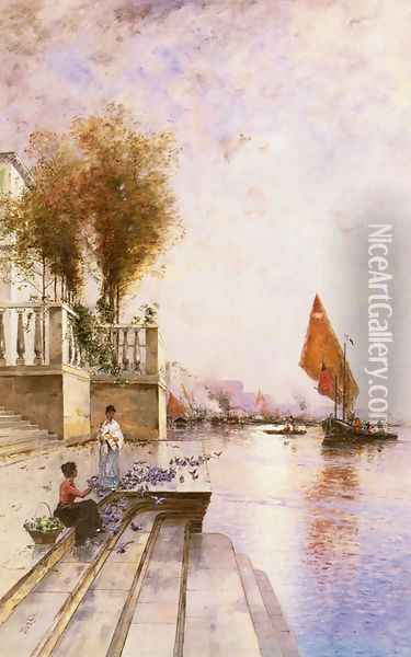 A Venetian Canal Oil Painting - Wilhelm von Gegerfelt
